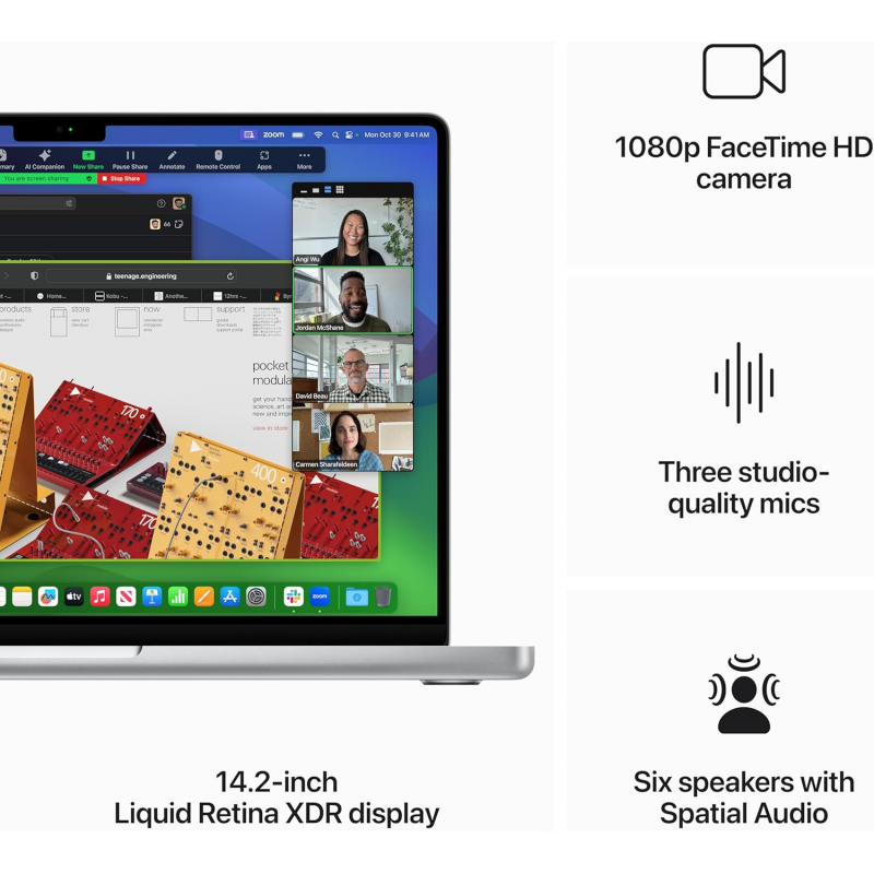 Apple Macbook Pro Laptop 2023 (M3, 8‑core CPU, 10‑core GPU: 14.2-inch Liquid Retina XDR display, 8GB Ram, 1TB SSD) - Silver