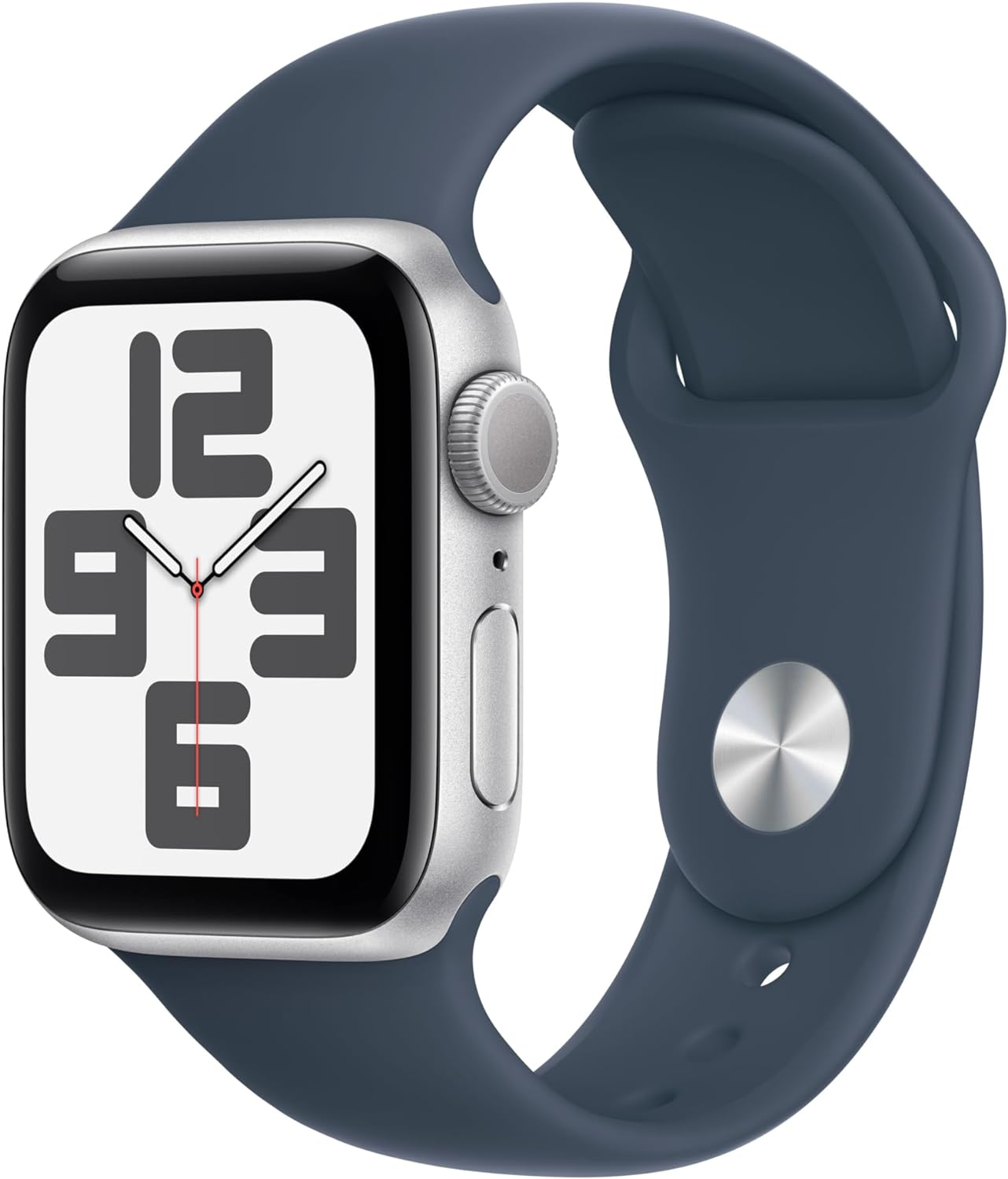 Apple Watch SE 2023 2nd Generation (GPS, 44mm) - Silver Aluminium Case with  S/M Storm Blue Sport Band