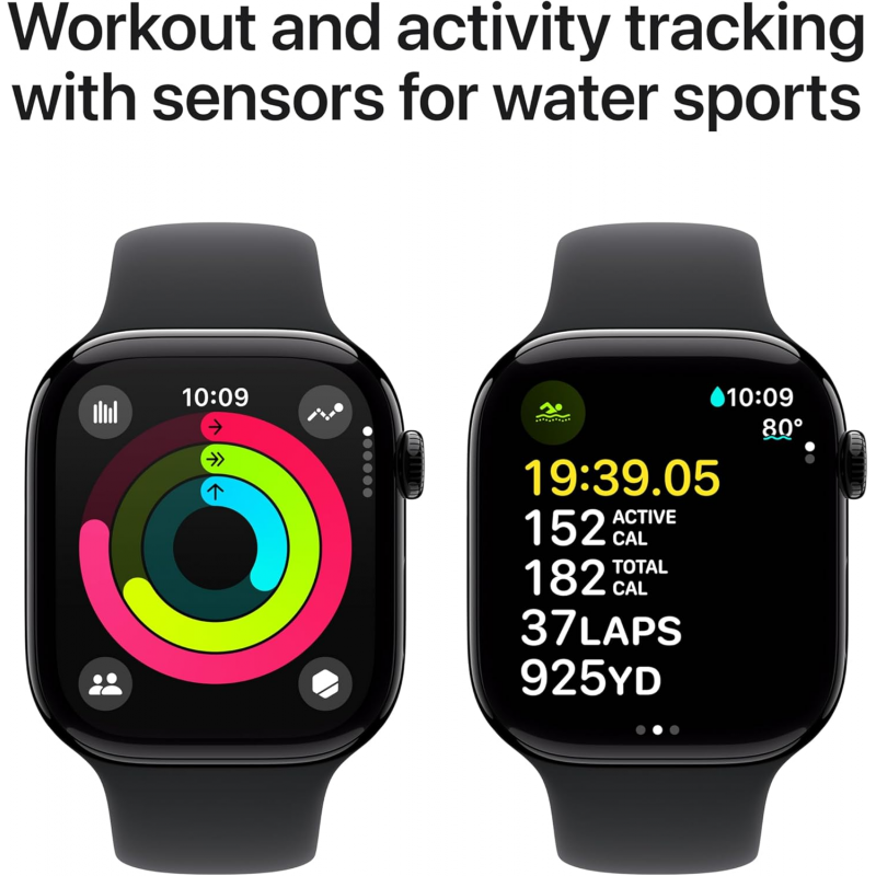 Apple Watch Series 10 (GPS, 46mm) - Jet Black Aluminium Case with M/L Black Sport Band