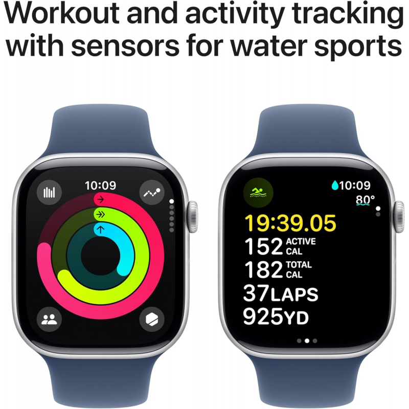 Apple Watch Series 10 (GPS, 42mm) - Silver Aluminium Case with S/M Denim Sport Band