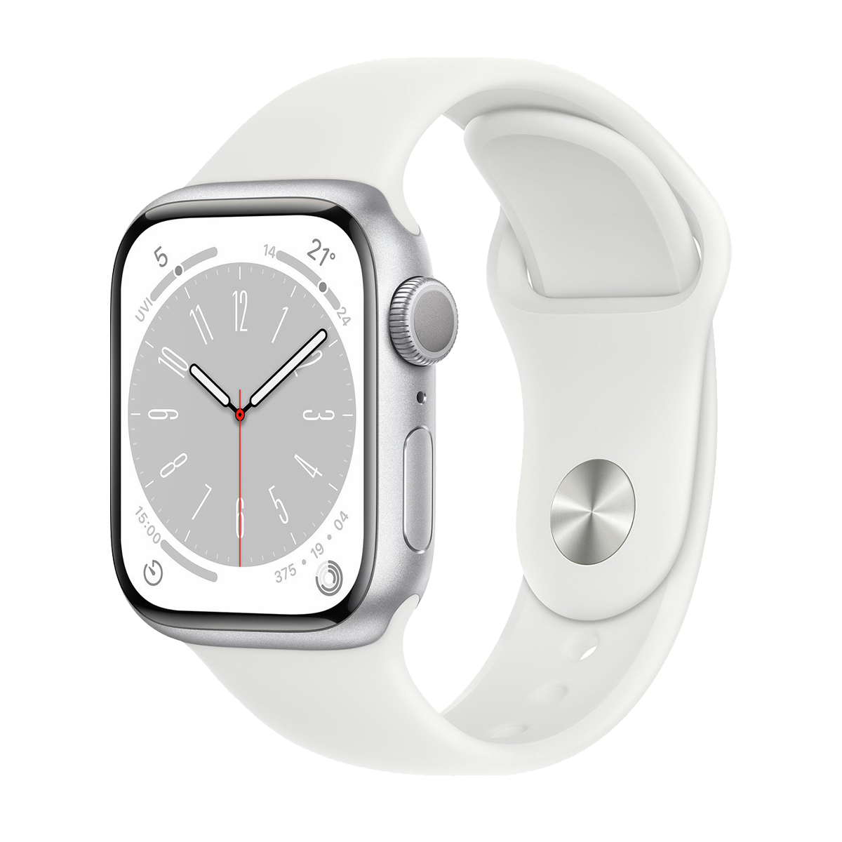 Apple Watch Series 8 (GPS, 41mm) - Silver Aluminium Case with S/M White  Sport Band