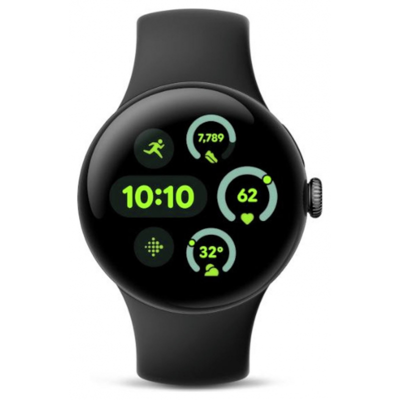 Google Pixel Watch 3 Wi-Fi (45mm) - Matte Black Aluminium Case with Obsidian Active Band