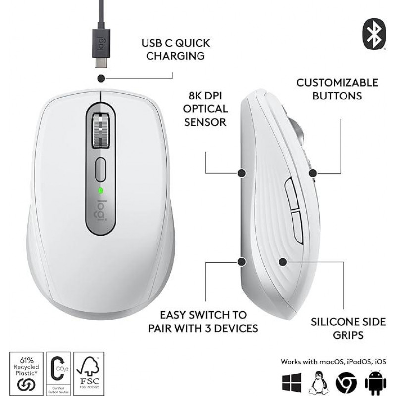 Logitech MX Anywhere 3S Compact Wireless Mouse - Pale Grey