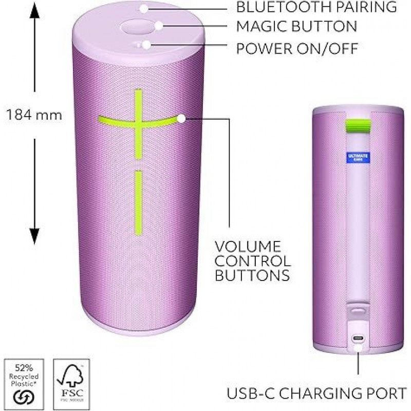 Logitech Ultimate Ears MEGABOOM 4 Portable Waterproof Bluetooth Speaker - Enchanting Lilac