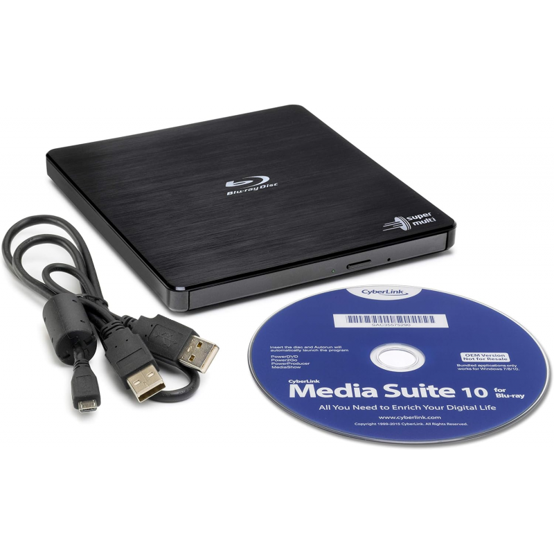 Hitachi-LG External Blu-Ray Drive , USB 2.0 Slim Portable Player/Rewriter - Black